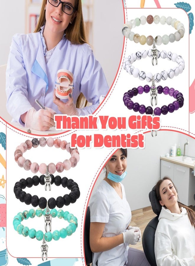 Quelay 6 Sets Dental Hygienist Gift Tooth Bracelet Natural Stone Bracelet with Thank You Card Valentines Appreciation Gift Charm Teeth Jewelry for Dentist Assistant Accessories Women Medical Coworker - Image 5